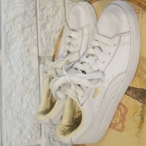PUMA Basket Sneakers White with Gold Logo Leather